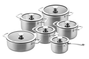 Set de ollas DUCQ 6 piezas - Compatible con extracción por campana - Olla de ø 16, 18, 20, 24 cm & Cazo ø 16 cm & Sartén para asar ø 26 cm + Tapas