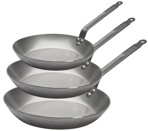 De Buyer Set de Sartenes Lyonnaise Carbone Plus 3 piezas - Acero al carbono - ø 20, 24 & 28 cm - sin revestimiento antiadherente