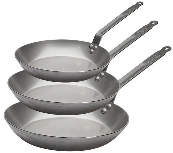 De Buyer Set de Sartenes Lyonnaise Carbone Plus 3 piezas - Acero al carbono - ø 20, 24 & 28 cm - sin revestimiento antiadherente