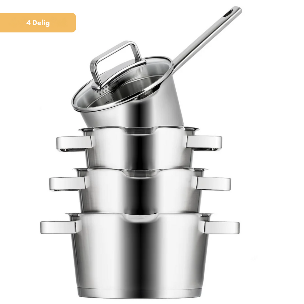 Sola Cookware set Diamond 4-piece stainless steel – downdraft suitable – cooking pots Ø 16, 18, 20 cm & saucepan Ø 16 cm – suitable for all heat sources