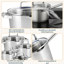Sola Cookware set Diamond 5-piece stainless steel – downdraft suitable – cooking pots Ø 16, 18, 20, 24 cm & saucepan Ø 16 cm – suitable for all heat sources