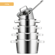 Sola Cookware set Diamond 5-piece stainless steel – downdraft suitable – cooking pots Ø 16, 18, 20, 24 cm & saucepan Ø 16 cm – suitable for all heat sources