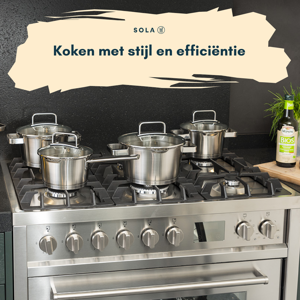 Sola Cookware set Diamond 5-piece stainless steel – downdraft suitable – cooking pots Ø 16, 18, 20, 24 cm & saucepan Ø 16 cm – suitable for all heat sources
