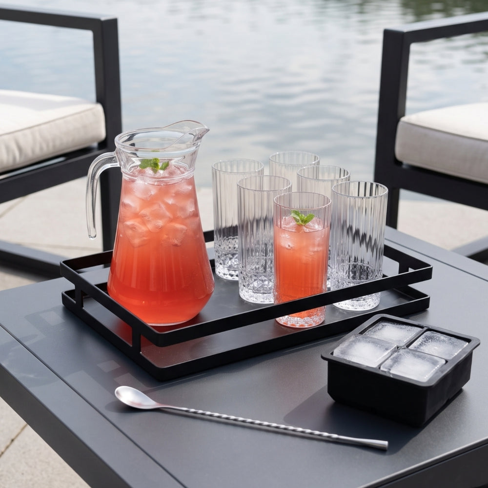 Dolle Mina Cocktail Set - 1.6 L Carafe with 6 Long Drink Glasses 490 ml, Cocktail Spoon & Ice Cube Tray
