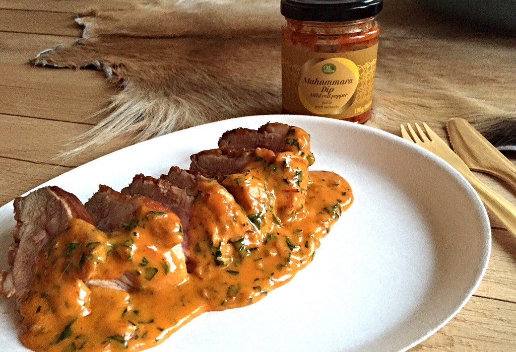 Juicy duck breast with a rich, spiced pepper sauce