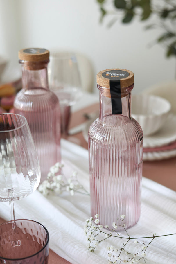Cosy & Trendy Jarra con corcho - Jarra de agua - Raya - Rosa - 1 litro