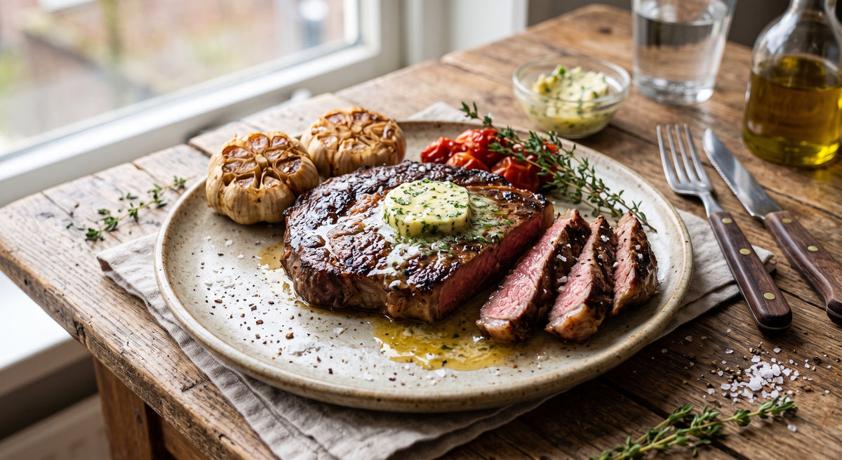 Juicy meat with a golden-brown crust, straight from the pan.