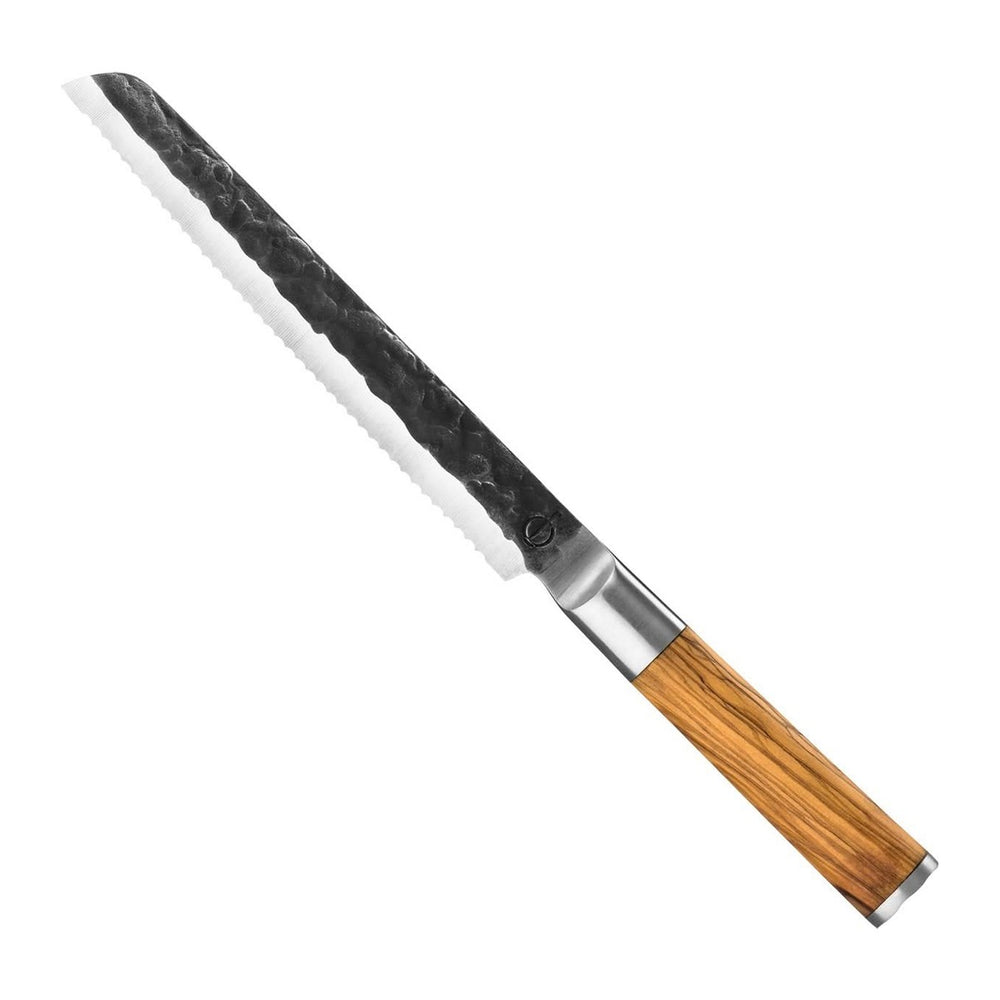 Forged Broodmes Olive 20 cm met olijfhouten heft, vrijstaand op witte achtergrond