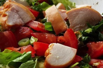 A light and fresh salad with smoked chicken and raspberry balsamic