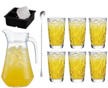 Cocktail Set Yellow Peter - Carafe 1.6 L with 6 Long Drink Glasses 470 ml, Cocktail Spoon & Ice Cube Tray