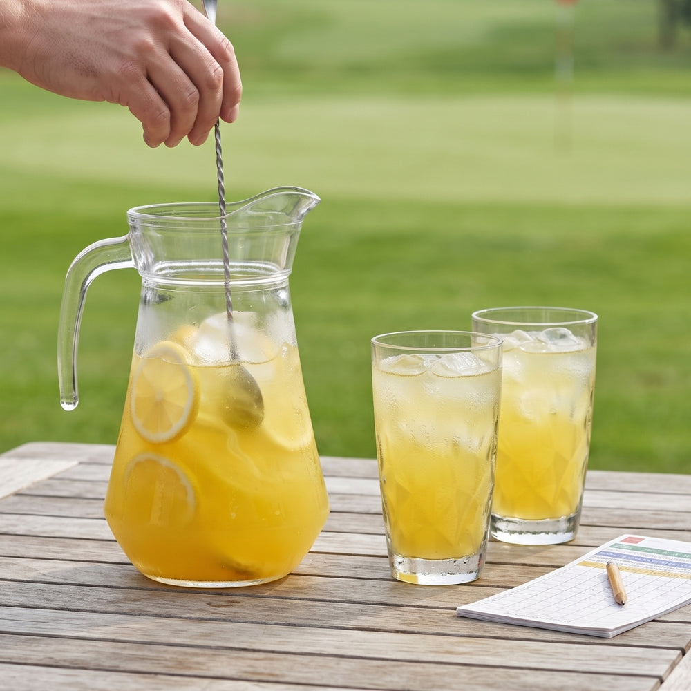 Cocktail Set Yellow Peter - Carafe 1.6 L with 6 Long Drink Glasses 470 ml, Cocktail Spoon & Ice Cube Tray