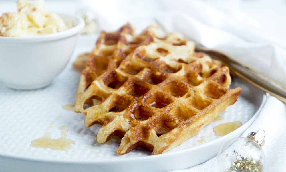 Spiced waffles with a creamy maple syrup butter