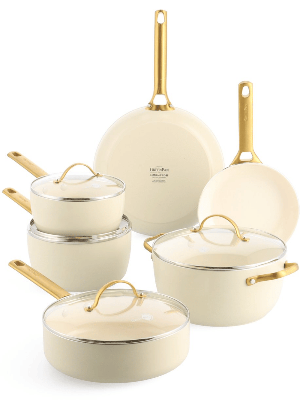 GreenPan Padova Reserve Cream White 6-piece Cookware Set - Ceramic non-stick coating - Cooking pot ø 24 cm, Saucepan ø 18, 20 cm, Frying pan ø 20, 28 cm & Sauté pan ø 24 cm