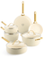 GreenPan Set de Ollas Padova Reserve Crema Blanca 6 piezas - Recubrimiento antiadherente cerámico - Olla ø 24 cm, Cazo ø 18, 20 cm, Sartén ø 20, 28 cm y Sartén para saltear ø 24 cm