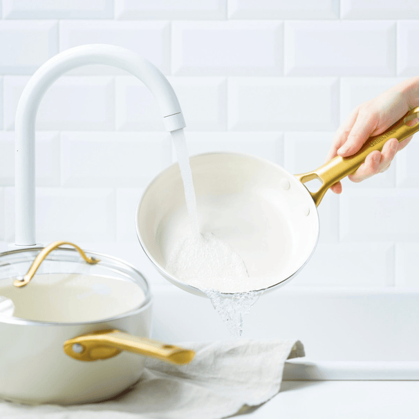 GreenPan Set de Ollas Padova Reserve Crema Blanca 6 piezas - Recubrimiento antiadherente cerámico - Olla ø 24 cm, Cazo ø 18, 20 cm, Sartén ø 20, 28 cm y Sartén para saltear ø 24 cm