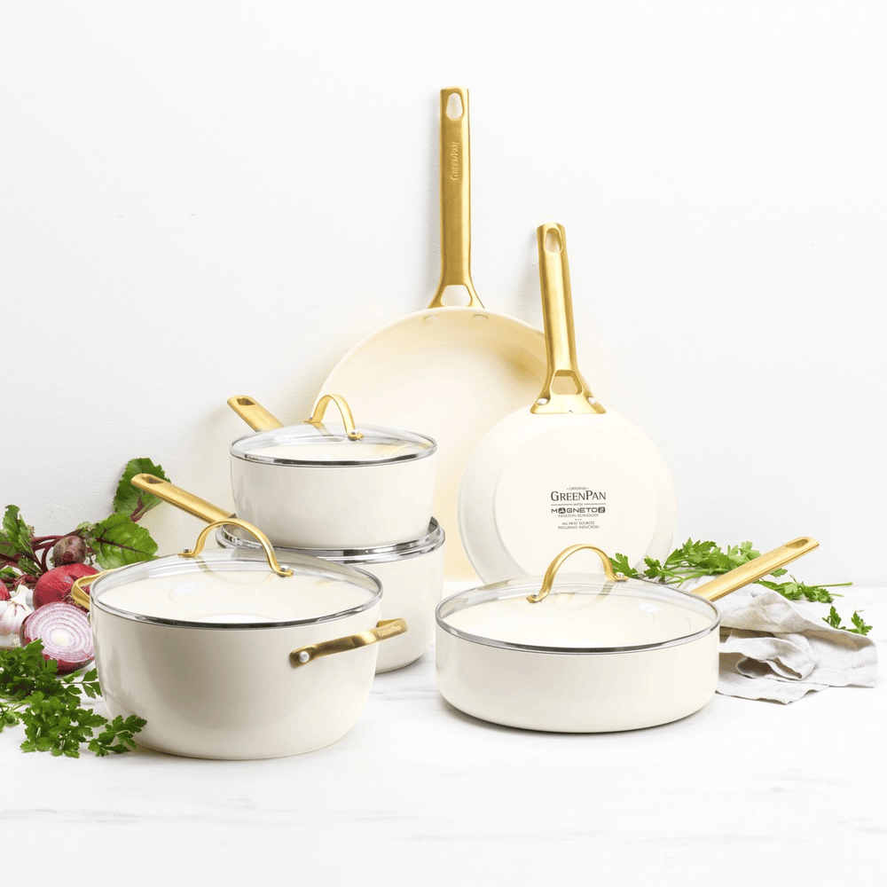 GreenPan Padova Reserve Cream White 6-piece Cookware Set - Ceramic non-stick coating - Cooking pot ø 24 cm, Saucepan ø 18, 20 cm, Frying pan ø 20, 28 cm & Sauté pan ø 24 cm