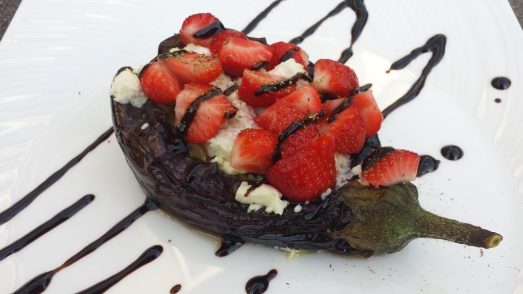 A surprising combination of roasted eggplant, sweet strawberry and salty feta