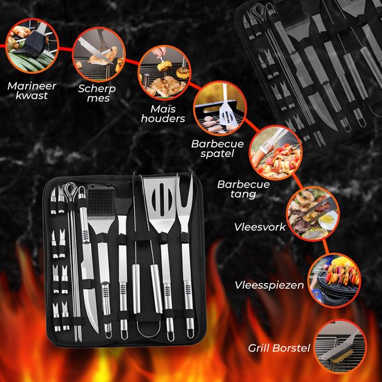 GrillX BBQ Accessories Tool Set - BBQ Tongs, Spatula, Fork, Brush - Complete Barbecue Tools Set