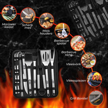 GrillX BBQ Accessories Tool Set - BBQ Tongs, Spatula, Fork, Brush - Complete Barbecue Tools Set