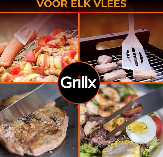 GrillX BBQ Accessories Tool Set - BBQ Tongs, Spatula, Fork, Brush - Complete Barbecue Tools Set