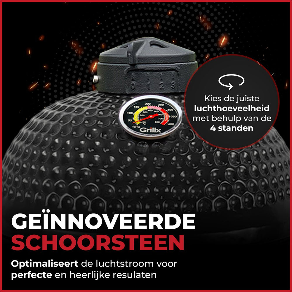 GrillX Kamado Barbecue - 13 Inch - Inclusivo Funda - Barbacoa Egg - Barbacoa de Carbón - Negro - Ø 27 cm