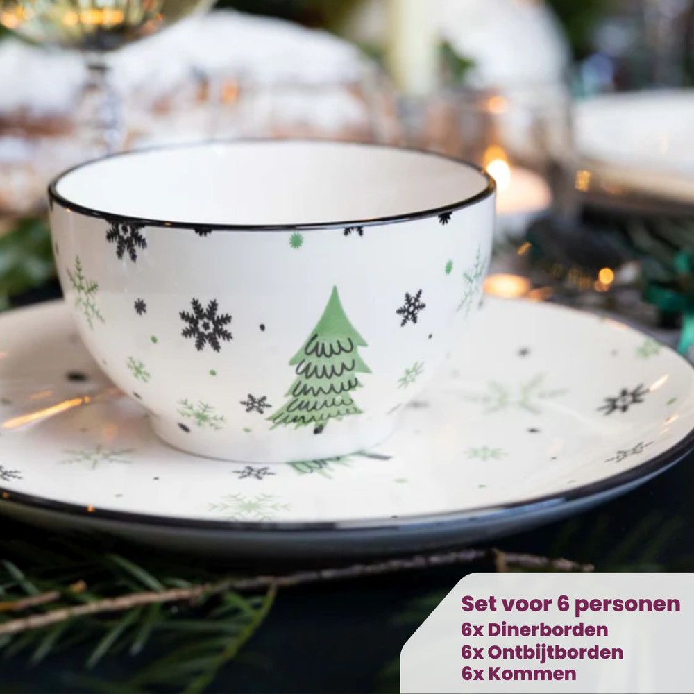 Cookinglife Christmas Dinnerware Set Green 18-piece / 6 persons - 6 dinner plates, 6 breakfast plates & 6 bowls