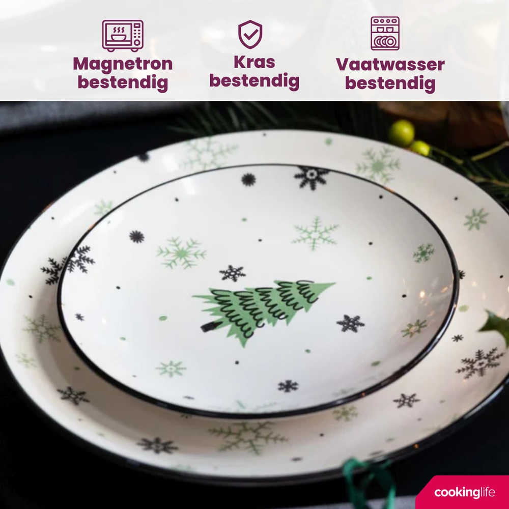Cookinglife Christmas Dinnerware Set Green 18-piece / 6 persons - 6 dinner plates, 6 breakfast plates & 6 bowls