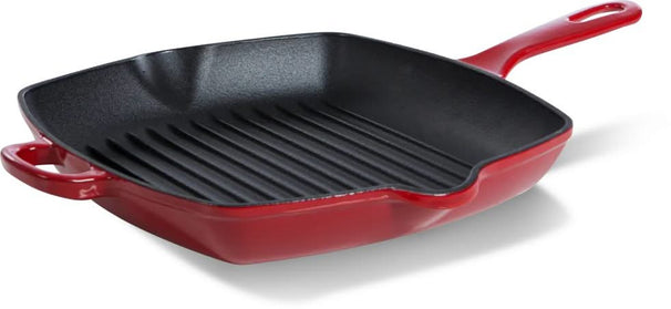 BK Grill Pan Bourgogne Chili Red Cast Iron 26 x 26 cm - Enamelled Non-Stick Coating
