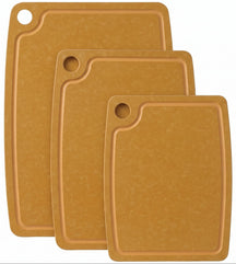 Hendi Non-Slip Cutting Board Set - Dishwasher Safe - Brown Wood Fiber - 3-Piece