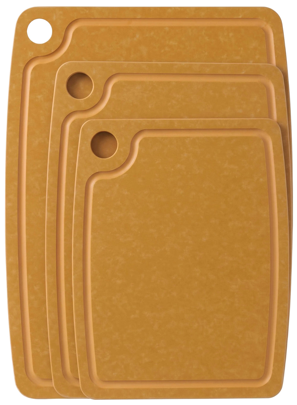 Hendi Non-Slip Cutting Board Set - Dishwasher Safe - Brown Wood Fiber - 3-Piece