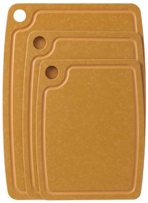 Hendi Non-Slip Cutting Board Set - Dishwasher Safe - Brown Wood Fiber - 3-Piece