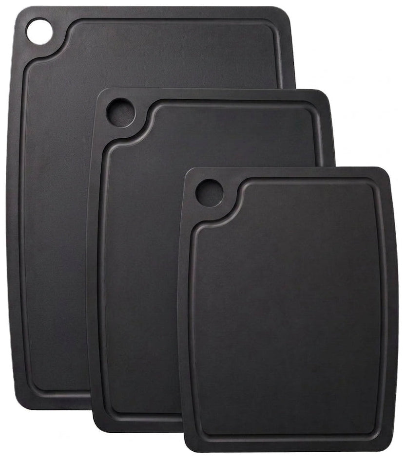 Hendi Cutting Board Set Non-Slip - Dishwasher Safe - Black Wood Fiber - 3-Piece