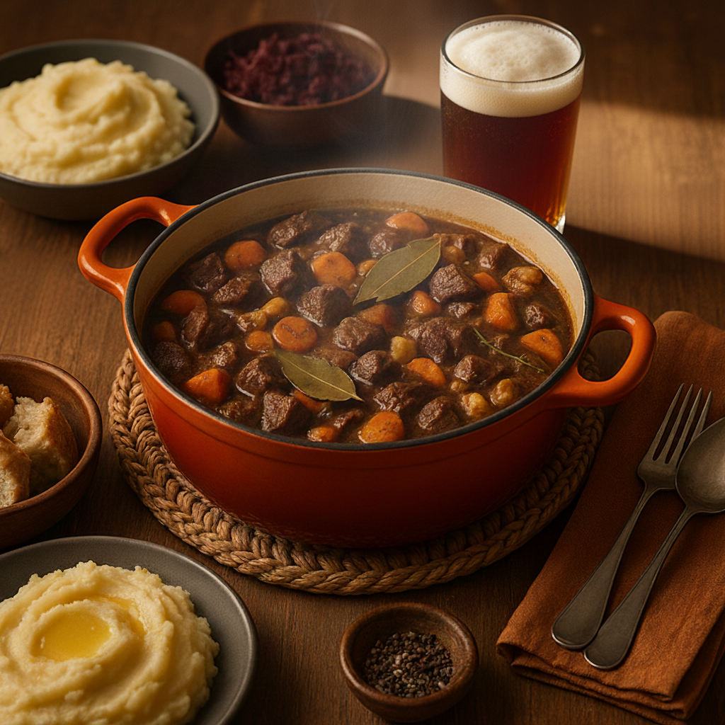 A deeply flavourful stew with tender beef, beer, carrots and parsnip