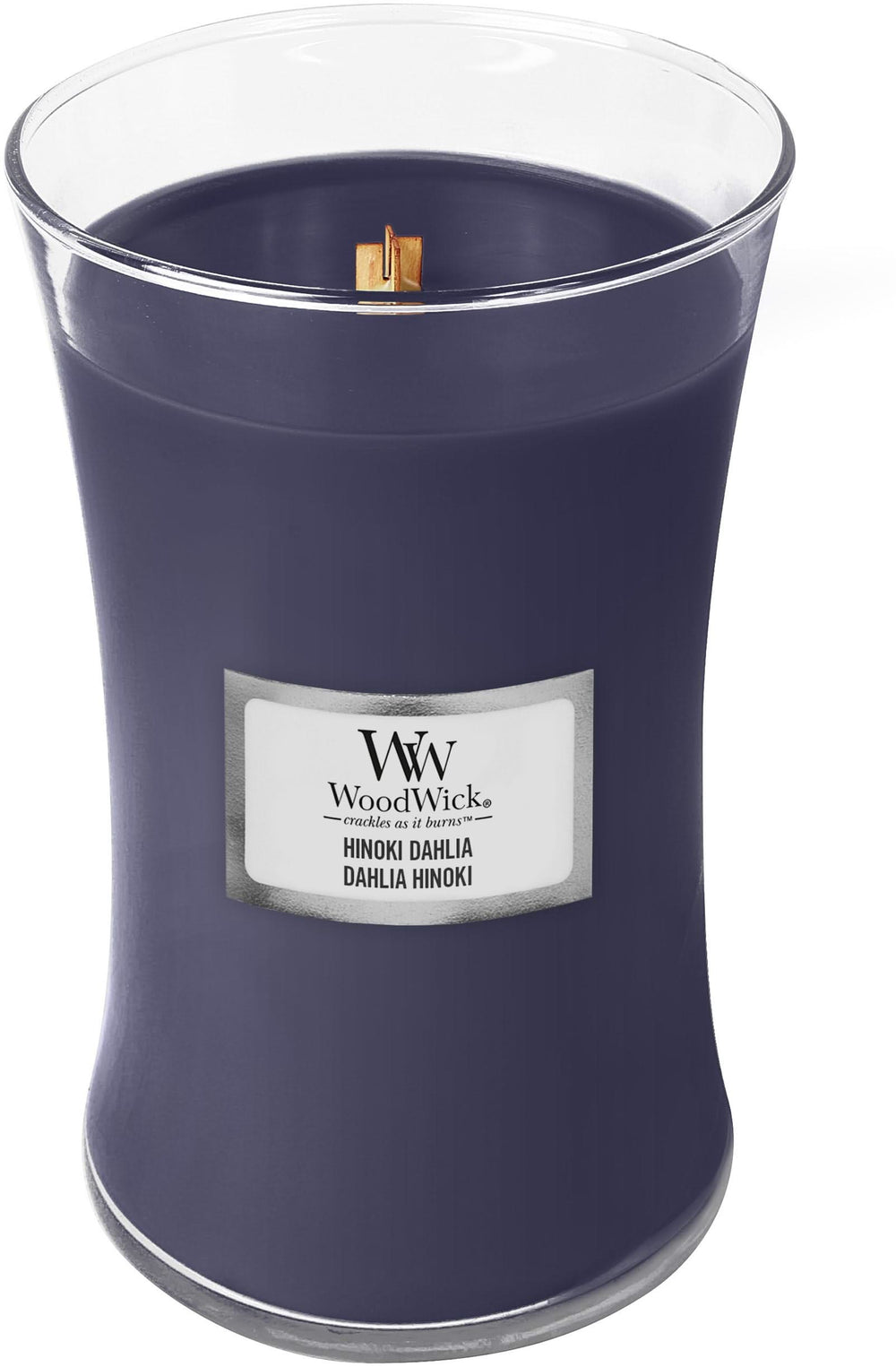 WoodWick Scented Candle Large Hinoki Dahlia - 18 cm / ø 10 cm - Scented Candle in Glass - Wooden Wick