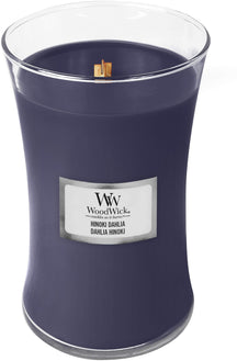 WoodWick Scented Candle Large Hinoki Dahlia - 18 cm / ø 10 cm - Scented Candle in Glass - Wooden Wick