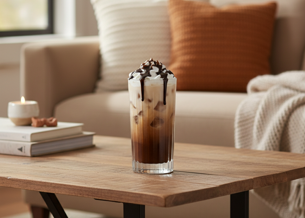 Un refrescante café helado con leche cremosa y rico sabor a chocolate.