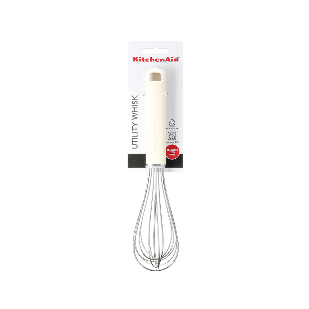 KitchenAid Whisk Classic Porcelain White Plastic / Stainless Steel 27cm - Baking Whisk Dishwasher-safe