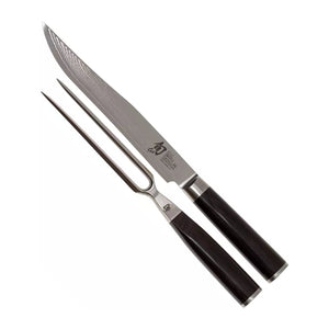 Kai Trancheerset Shun Classic 2-delig DMS-200 vleesmes en vleesvork met zwart heft, vrijstaand op witte achtergrond