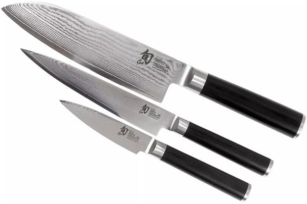 Set de cuchillos Kai Shun Classic - acero damasco de 32 capas - (Cuchillo de oficina + Cuchillo universal + Cuchillo Santoku) 3 piezas - DMS-310