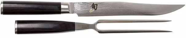 Set de cuchillos para trinchar Shun Classic - 32 capas de acero damasco - (Cuchillo para carne + Tenedor para carne) - 2 piezas - DMS-200