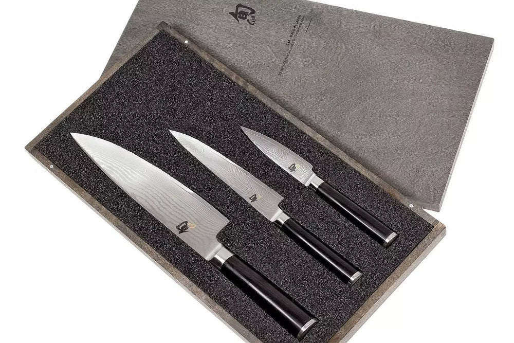 Kai Knife Set Shun Classic - 32 layers damask steel - (office knive + Utility knife + Chef's knife) 3-piece - DMS-300