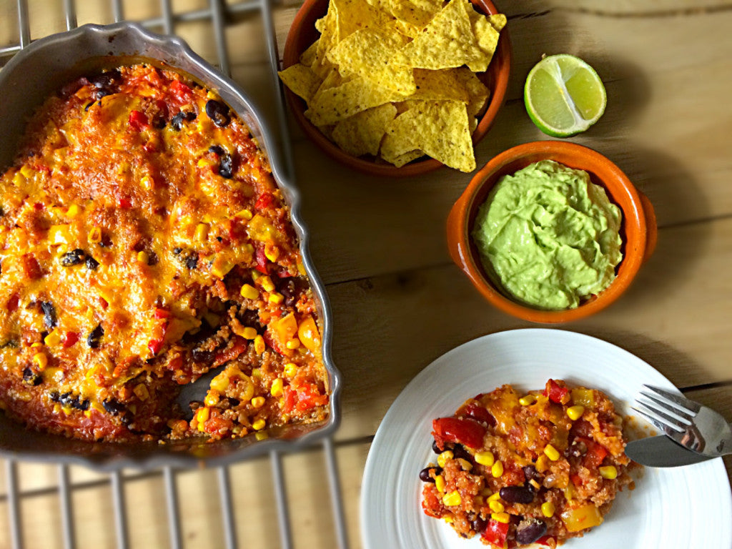 A nutritious and flavorful Mexican casserole with quinoa and kidney beans