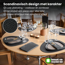 LIND DNA Placemats Hippo - Leather - Black Anthracite - Curved - 44 x 37 cm - 2 Pieces