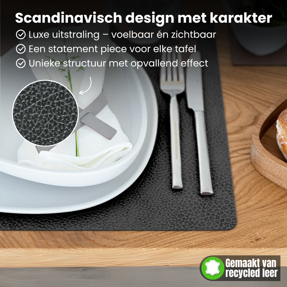 LIND DNA Placemats Hippo - Leather - Anthracite Grey - 45 x 35 cm - 2 pieces