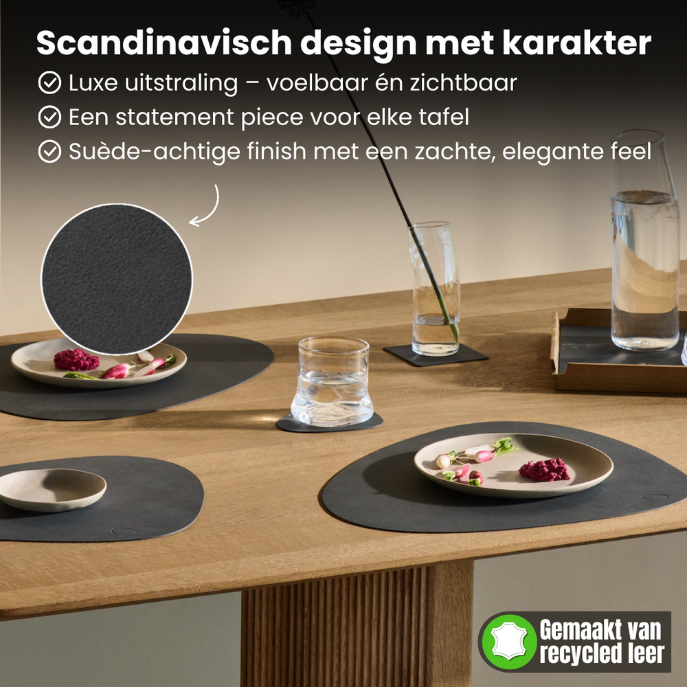 LIND DNA Coasters Nupo - Leather - Flint Grey - 13 x 11 cm - 4 pieces