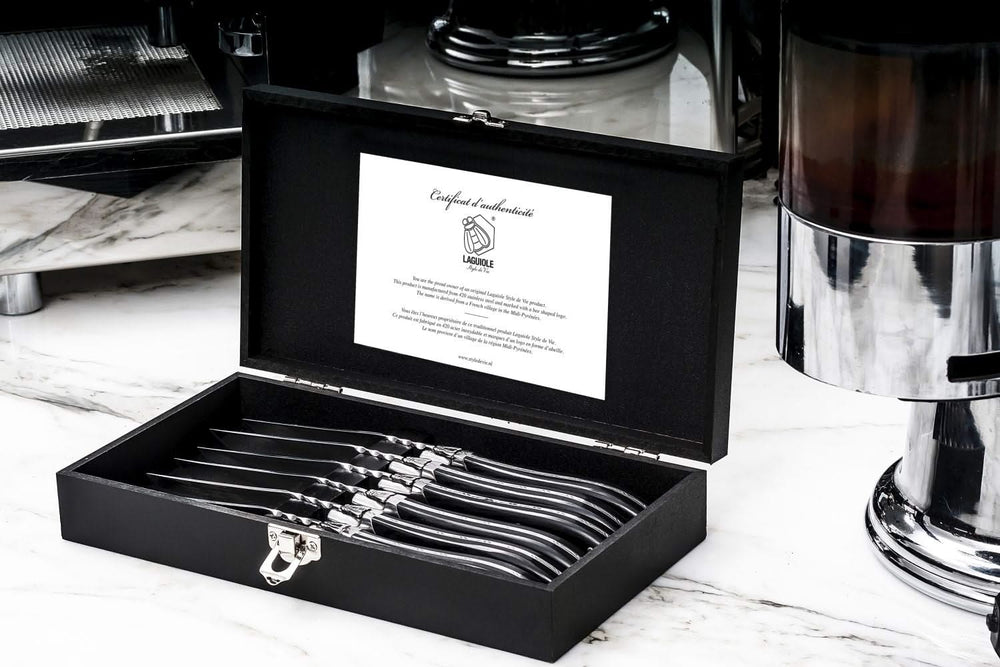 Tenedores para steak Laguiole Style de Vie Luxury Line Negro Ébano - 6 piezas