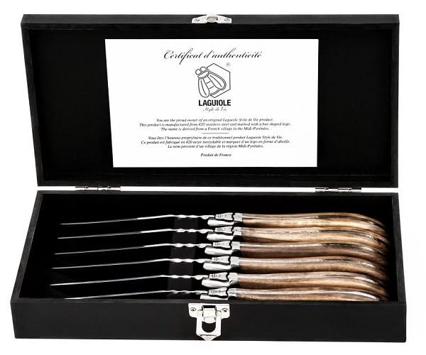 Cuchillos para steak Laguiole Style de Vie Luxury Line Madera de olivo - 6 piezas