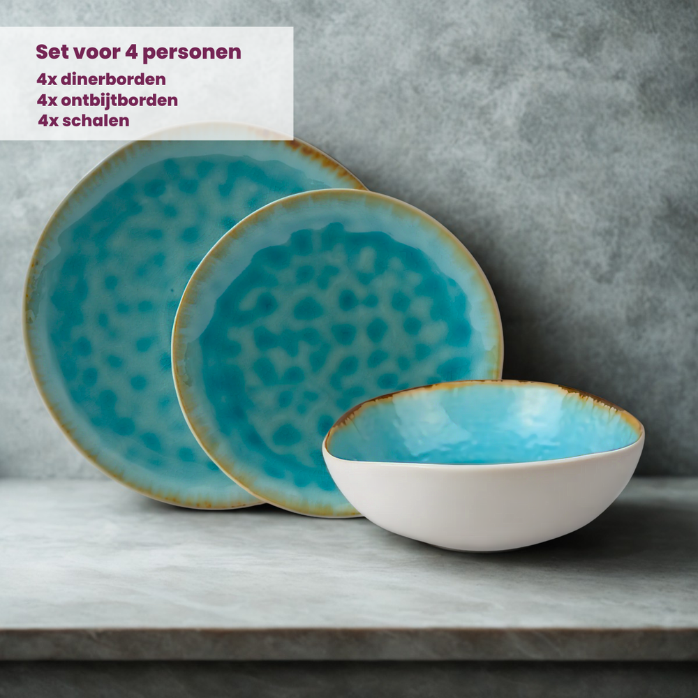 Cosy & Trendy Dinnerware Set Laguna Azzurro 12-Piece / 4 people - 4 dinner plates, 4 side plates, and 4 bowls