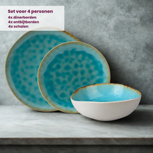 Cosy & Trendy Dinnerware Set Laguna Azzurro 12-Piece / 4 people - 4 dinner plates, 4 side plates, and 4 bowls