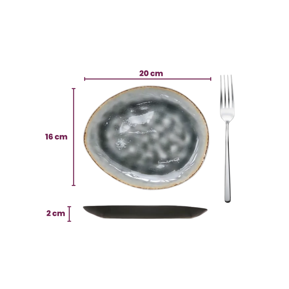 Cosy & Trendy Breakfast Plates / Dessert Plates - Laguna Blue Grey - 20 x 16 cm - 4 pieces